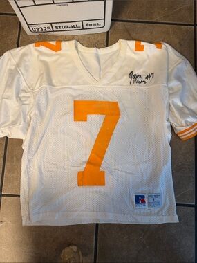Russell Athletic White Football Jersey with Orange Number 7 - Autographed